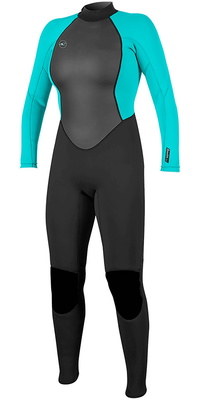 2025 O'Neill Womens Reactor II 3/2mm Back Zip Wetsuit 5042 - Black / Aqua